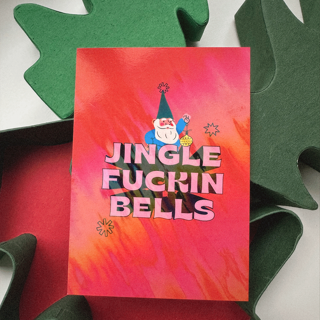 Jingle Fuckin Bells Christmas Holographic Illustration Card
