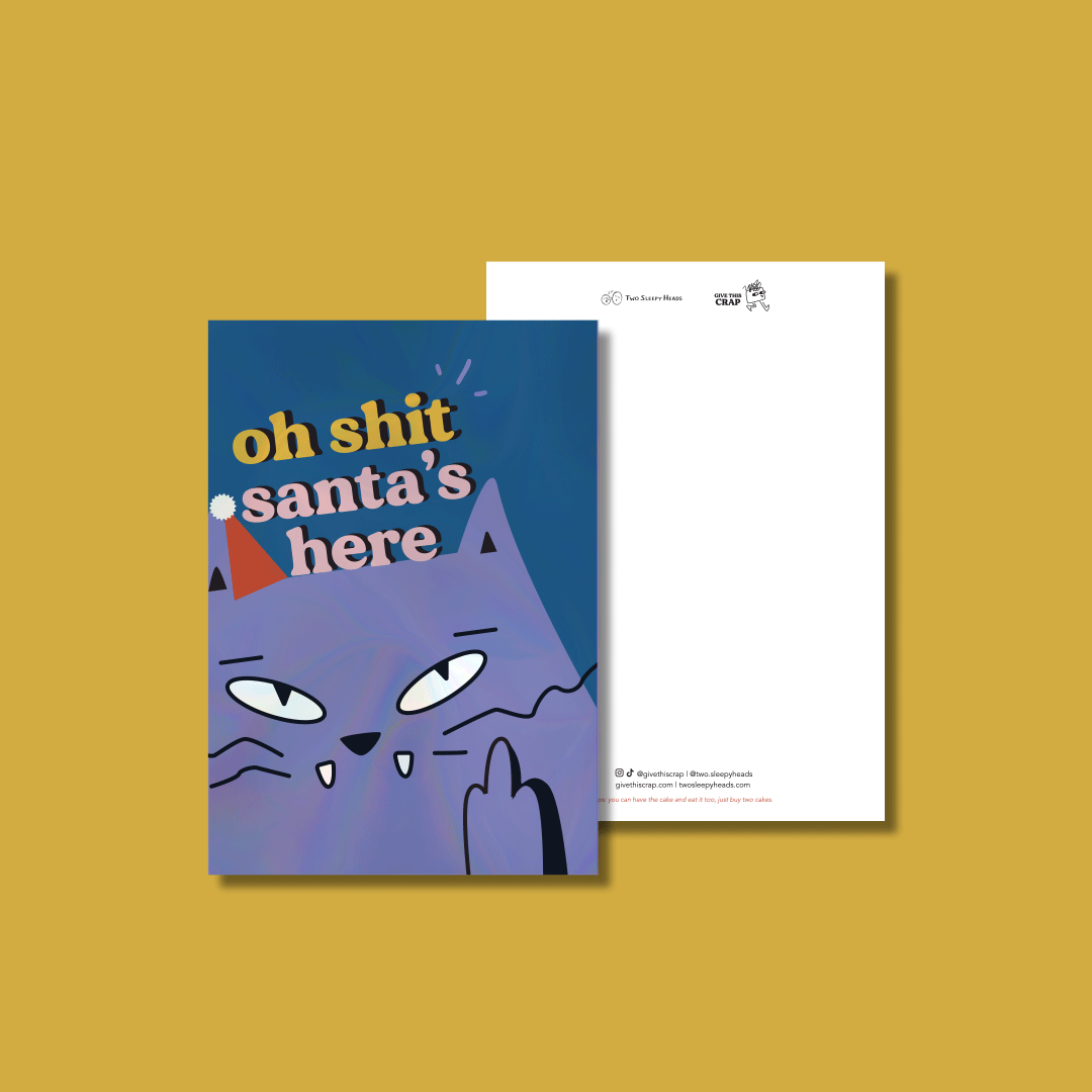 oh shit santa's here Christmas Holographic Illustration Card